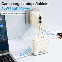 Batterie externe portable pliable 45W avec prise CA, chargeur magnétique sans fil 15000mAh, câbles doubles intégrés et support – Pack batterie externe
