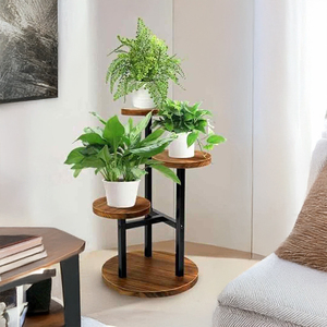 Usine personnalisé multi-niveaux poudre enduit métal bois moderne plante support fleur présentoir noir escalier plante étagère - Product Image 2