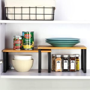 Venta al por mayor armario moderno estante organizador apilable Juego de 2 personalizar bambú cocina mostrador estante de especias - Product Image 6