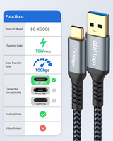 Câble USB d'usine OEM Type C 10Gbps Data Tresfer 18W 3A Chargement haute compatibilité pour ordinateur portable/station d'accueil/ordinateur
