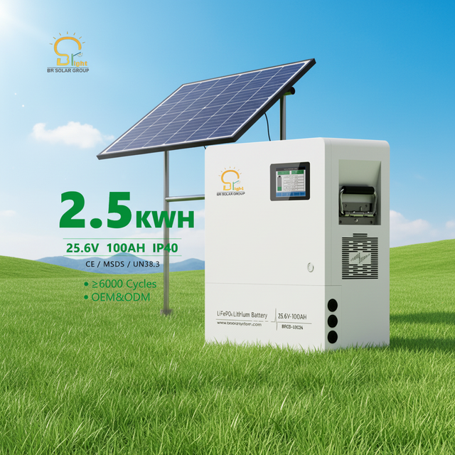 BR SOLAR 2.5kWh Wall-Mounted LiFePO4 Battery for Residential Solar Power, ≥6000 Cycles, OEM/ODM Supported