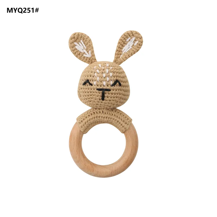 New Design Handmade weave 1 pc Animal Rabbit Wooden Ring Wood Bracelet Teether Baby teether Rattle