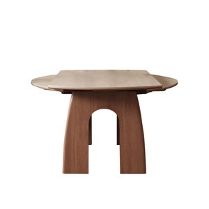 Solid Wood Travertine Slab Extendable <b>Dining</b> <b>Table</b> With Fold Function For Small Homes And Retro Style Living Room - Product Image 3