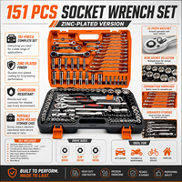 151 pièces outils à main CR-V pour réparation automobile jeu de douilles de 1/4 pouces clé dynamométrique à cliquet Combo pour usage domestique Support personnalisable OEM