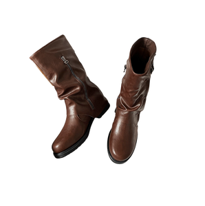 2025 Offre Spéciale pliable manchette <span class=keywords><strong>Western</strong></span> <span class=keywords><strong>bottes</strong></span> femmes talon épais Slouch empilé mollet cavalier en gros - Product Image 5