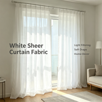 Voile tissé léger 100 % polyester blanc transparent 25 GSM 110 pouces de large pour rideaux de fenêtre et décoration intérieure