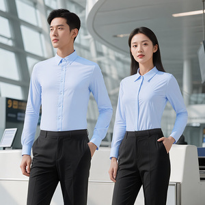 White Long Sleeve Shirt Unisex Cotton Poplin Solid Color Professional <b>Work</b> Attire Stretchy Wrinkle Resistant - Product Image 2