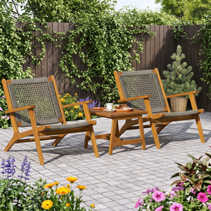 Outdoor Patio Furniture Set Woven Rope Lounge Chairs <b>Folding</b> Sun Chairs with Side Table for Porch Deck - Product Image 2