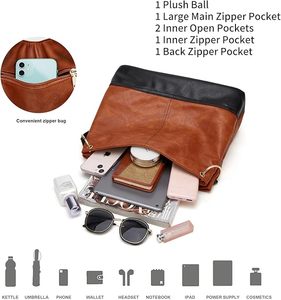 Bolso Tote de PU de Gran Capacidad con Cierre de Cremallera, Estilo Retro Europeo Americano, Patrón Sólido, Bolso de Hombro Individual - Product Image 5