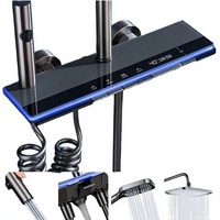 Ensemble de douche intelligent pour salle de bain avec affichage numérique, robinet intelligent chaud/froid, ensemble complet avec pommeau de douche à effet pluie doux, fixation murale en céramique