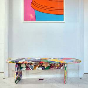 Elegante diseñador pintado a mano mesa de centro otomano vivamente coloreado personalizado Menhir banco para área de entretenimiento - Product Image 3