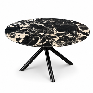 Customized Luxury Black Marble Quartzite Dining <b>Table</b> Round <b>Top</b> Modern Villa 6 Seater Metal Legs <b>Stone</b> Furniture - Product Image 2