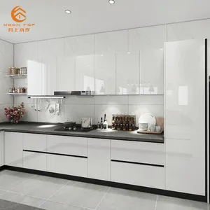 Small set modern handless design gray & glossy door panel smart glossy wall shunde customers high gloss kitchen cabinets