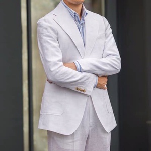 MTM a medida hecho a mano personalizado formal <span class=keywords><strong>blanco</strong></span> de <span class=keywords><strong>lino</strong></span> para <span class=keywords><strong>Hombre</strong></span> Trajes - Product Image 2