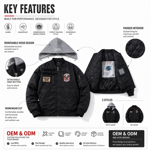 Giacca Bomber Vintage in Pelle e Tela CWU-45 <span class=keywords><strong>Top</strong></span> Gun da Uomo, Traspirante, Invernale, per Esterni, con Logo Personalizzato - Product Image 5