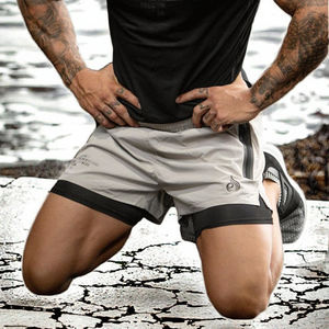 2026 Summer Fitness Double-Layer <b>Men's</b> Elastic Waist Knitted Solid Quick-Dry Breathable Stretchy Mesh Running Sports <b>Shorts</b> - Product Image 3