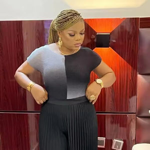 Alta calidad verano <span class=keywords><strong>nueva</strong></span> moda Casual Estilo de vida <span class=keywords><strong>Issey</strong></span> <span class=keywords><strong>Miyake</strong></span> Top con pantalones sueltos plisados conjunto de dos piezas para mujer - Product Image 1