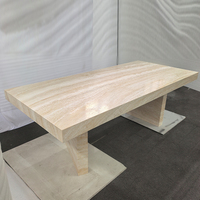Table basse en travertin beige clair de luxe en pierre naturelle faite à la main, style nordique, décoration d'intérieur