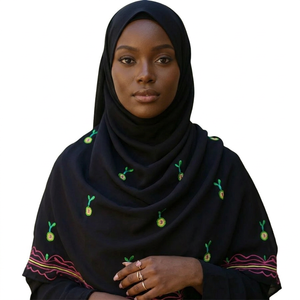 Chal de Pashmina Negro para Mujer al por Mayor con Bordado Floral, Pañuelo Étnico Ligero, Largo para Uso Diario, Envoltura de Moda, Proveedor OEM - Product Image 1