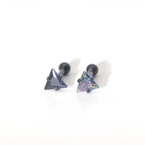 Stainless Steel Pyramid Zircon Stud <b>Earrings</b> Gold Silver Black 1.2x6mm Geometric Piercing Jewelry Party Fashion - Product Image 4
