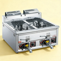 Freidora Comercial de Gas Natural de Doble Tanque de Acero Inoxidable de 12L+12L para Cocina, Pollo Frito, Papas Fritas, Negocios de Catering