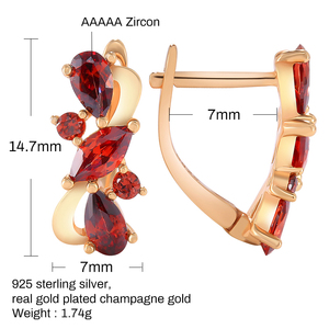 Champagne Gold Pomegranate Red 5A Zircon 925 <b>Sterling</b> <b>Silver</b> <b>Hoop</b> <b>Earrings</b> Luxury Wedding - Product Image 2