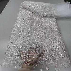 Tessuto in Pizzo con <span class=keywords><strong>Paillettes</strong></span> e Perline Ricamate, Stile Europeo e Americano, Lussuoso Tessuto in Rete per Abiti da Sposa e da Sera, Motivo Floreale - Product Image 4