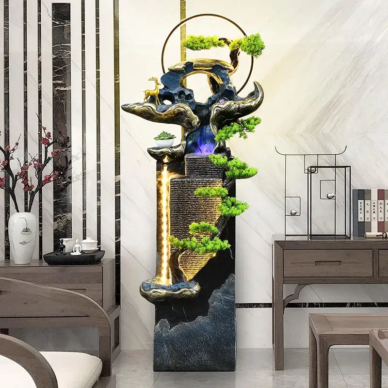 Nieuwe Chinese Stijl Hotel Villa Lobby Fortuinverbeterende Ornamenten Grote Watergordijn Muur Stromende Water Fontein Ingang Decor