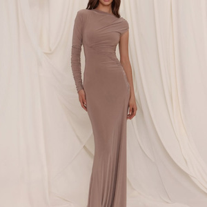Vestido de punto para mujer, personalizado, con control de abdomen, color liso, hombros caídos, a la moda, superventas, OEM, fabricado por proveedor - Product Image 1