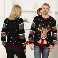 Pull de Noël moche lumineux à LED pour femmes 2024 Flocon de neige Renard Pull de Noël avec ampoules intégrées Pull en tricot