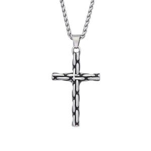 yunnique Stainless Steel <b>Cross</b> Pendant Necklace Men Retro Punk Style Jewelry Fashion Necklace <b>Chain</b> Silver Tone 45cm Length - Product Image 5