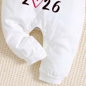 Mono sin pies para bebé recién nacido 2026 con estampado de letras y cierre de botones a presión, conjunto de una pieza de manga larga para bebé - Product Image 6