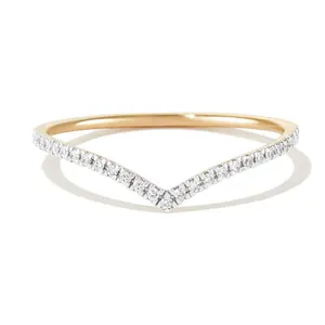 Gemnel fashion jewellery 925 silver 18k gold vermeil pave diamond wishbone thin ring women