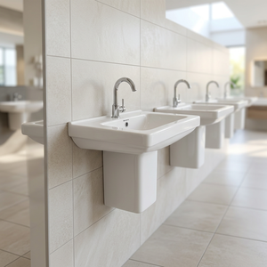 Lavabo rond en granit avec support en pierre, évier demi-pied écologique pour salle de bain, idéal pour hôpitaux et centres commerciaux - Product Image 3