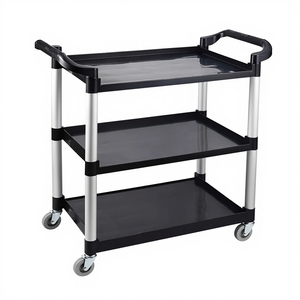 Chariot de service utilitaire en plastique à 3 niveaux Baiyun Hotel, chariot de service alimentaire commercial pour restaurant, chariot de service gris/noir - Product Image 1