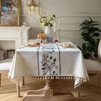 Nappe de table carrée en coton imperméable, motif floral brodé, techniques de tissage, sans plis, personnalisable pour la cuisine