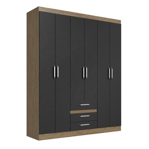 Armoire de style moderne ESSENTIAL 6 portes 3 tiroirs en bois pour chambre à coucher, revêtement en panneaux de particules avec vernis céramique noir - Product Image 1
