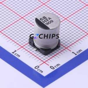 ตัวเก็บประจุแบบไฮบริดของแข็ง-ของเหลวอะลูมิเนียมอิเล็กโทรไลต์ชนิด SMD รุ่น EEHZA1H680P, ขนาด D8xL10.5 มม. 68uF 20% 50V 270mA-100Hz - Product Image 1