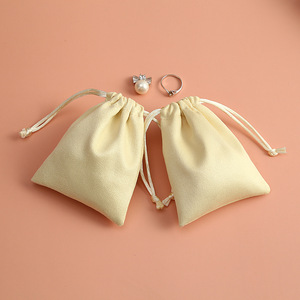 Velvet <b>Drawstring</b> Bag Beige Suede Rectangular Jewelry Storage <b>Pouch</b> With Printing For Rings Earrings Gifts Packaging - Product Image 2
