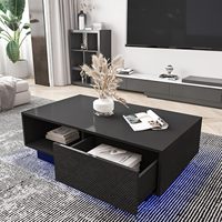 Table basse Led Table basse noire à profil bas et mate avec dessus de table brillant et tiroirs de rangement Petite table basse centrale