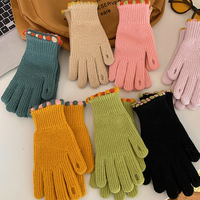 Gants d'hiver tricotés mi-doigts pour femme, style coréen, thermiques, design cycliste, avec plumes de poulet, compatibles écran tactile, longueur poignet, couleur unie