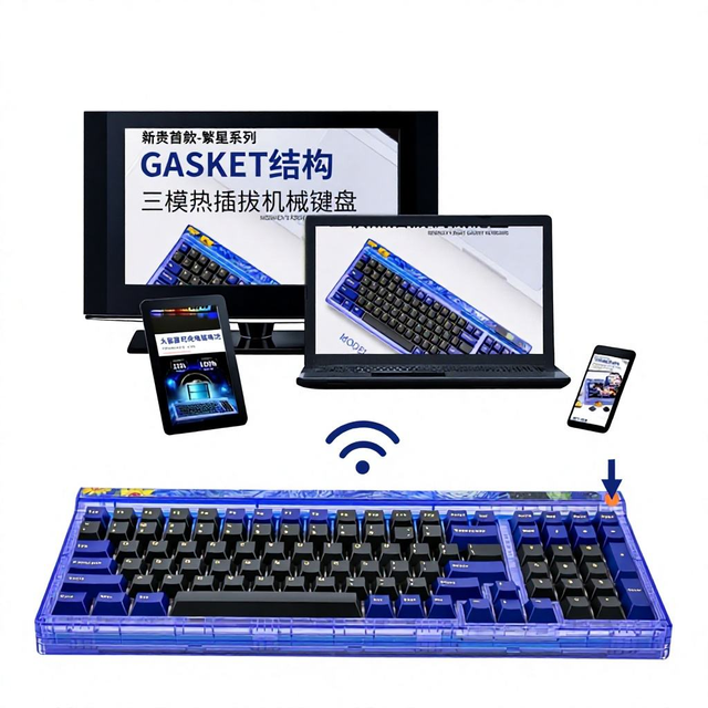 Tri-Mode Hot-Swappable Mechanical Keyboard 98-Key SMD Transparent Custom Backlight