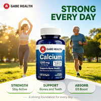 Gélules de calcium et vitamine D3 GABE en gros, 1200 mg, 120 unités, favorisent la santé osseuse et les soins dentaires, haute puissance, végétaliennes, ODM/OEM