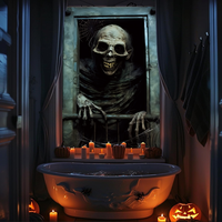 Bannière de fenêtre d'Halloween, affiche de fenêtre effrayante squelette zombie, design toile d'araignée sinistre, décoration murale de vacances pour porche et fenêtre de maison