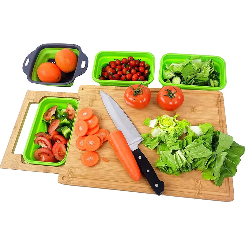 Expandable Bamboo Cutting Chopping Board Over The Sink Cutting Board For Kitchen With Tray