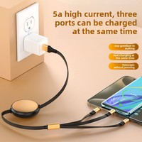 Cable de Datos Telescópico de 120W con 2 Cables y 3 Líneas de Carga Rápida, Revestimiento de TPE, Conectores Micro USB/Tipo-C para Teléfonos Móviles Android, 12 Meses