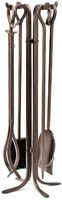 Ensemble d'outils de cheminée en fer noir 5 pièces pinces de poker hautes pelle balai support accessoires forgés à la main