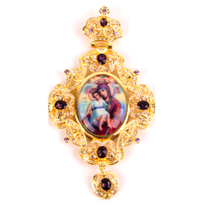 Collana con Croce Pettorale Ortodossa ZD020 in Lega Placcata Oro, Personalizzabile con Pietre di Cristallo, Icona della Vergine <span class=keywords><strong>Maria</strong></span> con Bambino <span class=keywords><strong>Gesù</strong></span> - Product Image 3