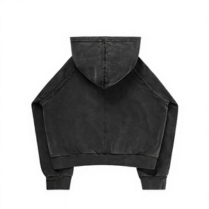 Unisex Black <b>Hooded</b> Jacket Full <b>Zip</b> Oversized French Terry Breathable Windproof Casual Pocket Sweatshirt Solid Color Long Sleeve - Product Image 2
