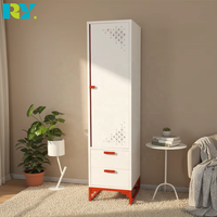 Armoire en acier très vendue pour usage domestique, armoire moderne en métal blanc avec accents rouges, idéale pour les appartements ou les espaces compacts